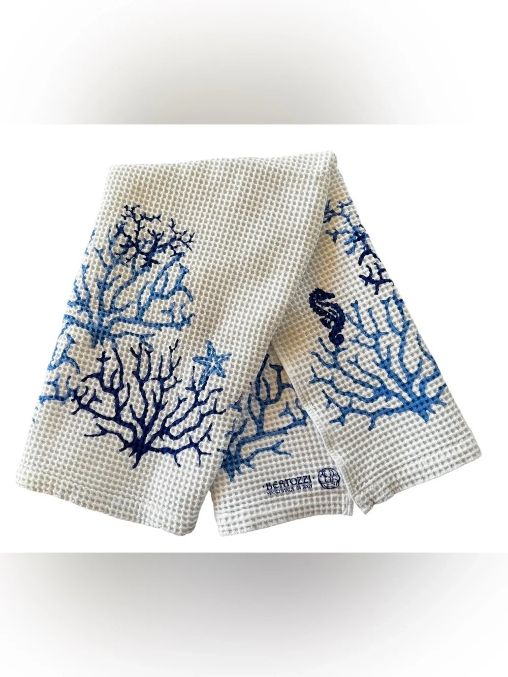 NWOT Bertozzi handmade kitchen dish hand towel Italy oversized seahorse